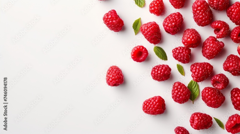 raspberries on a white background with space for text. raspberries on a white background with space for text.