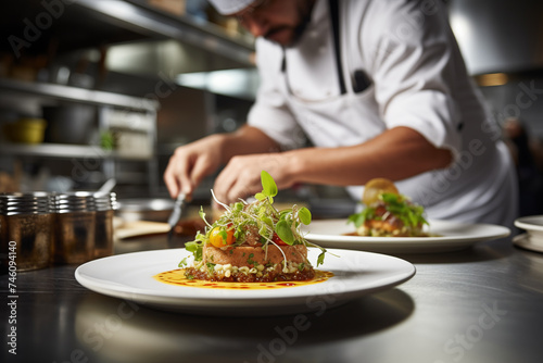 Decorating meal in restaurant