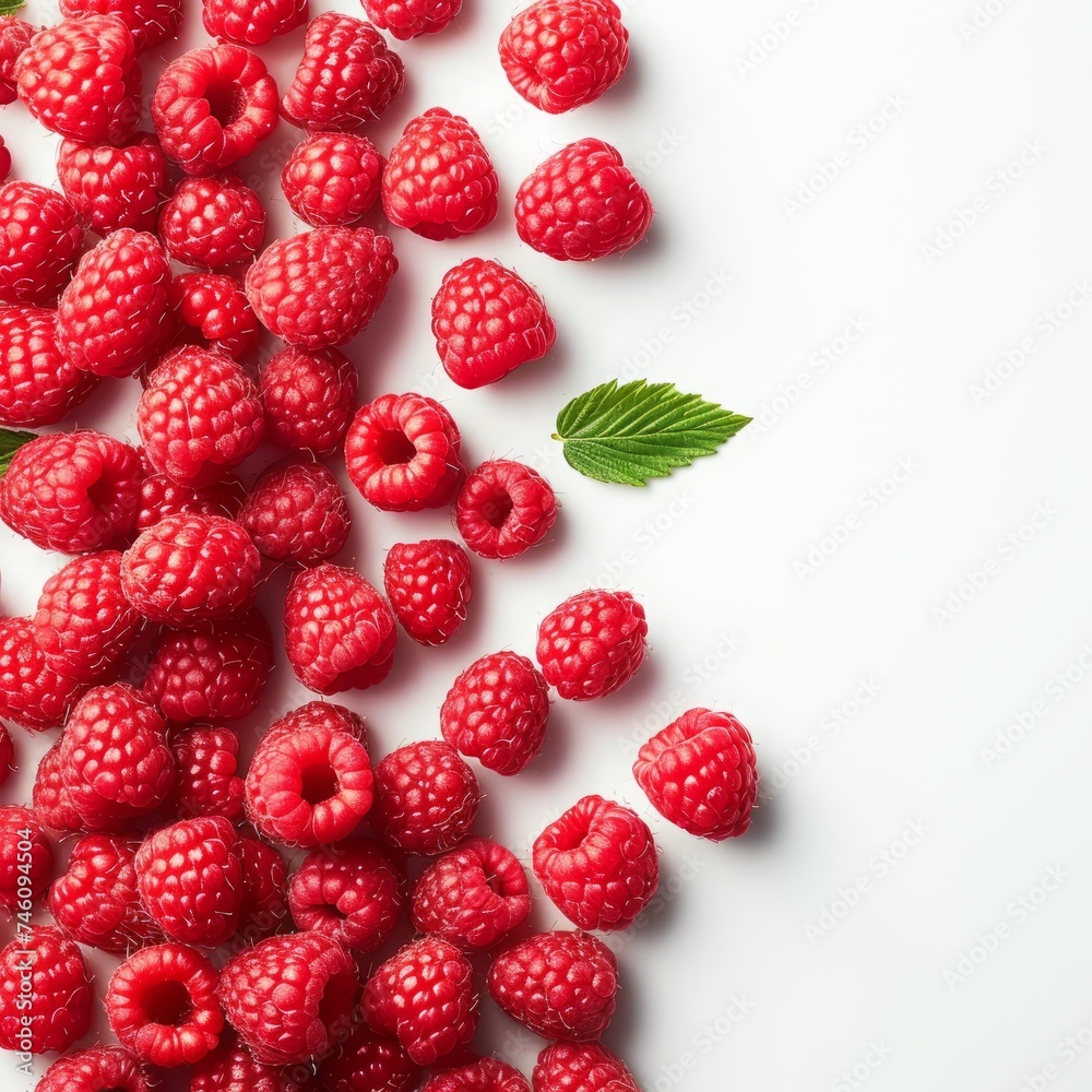 raspberries on a white background with space for text. raspberries on a white background with space for text.