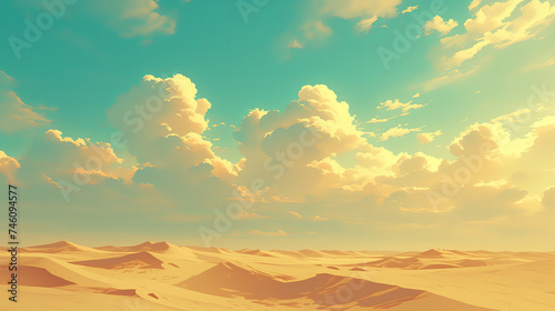 Desert landscape endless sand dunes fade into the horizon, emphasizing tranquility and solitude