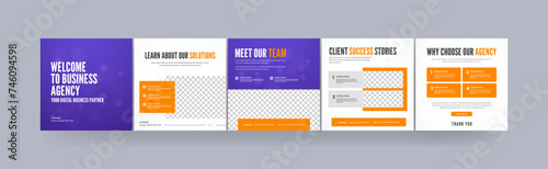 Instagram carousel social media post, step-by-step guide to your business carousel design, Business tips and tricks social media carousel, set of Instagram carousel for digital business agency.