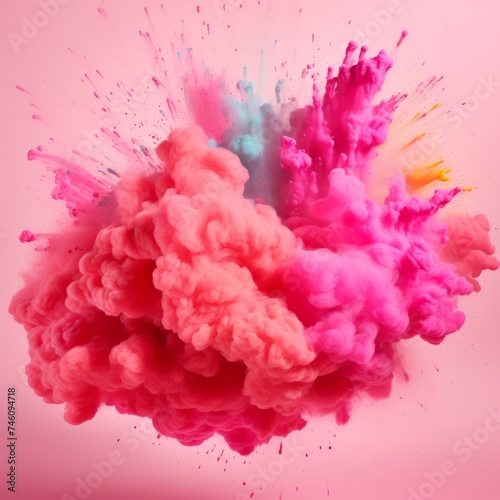 Abstract background explosion of colored bubble gum powder aerosol