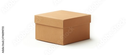 A side view of a brown craft paper box or carton positioned against a plain white background. The cardboard box appears sturdy and unopened, with clear tape sealing the edges. © 2rogan