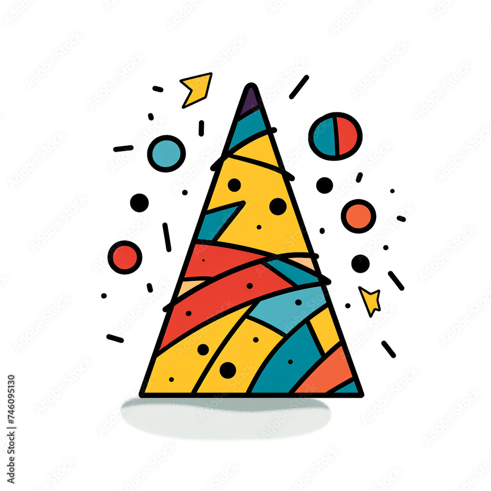 birthday cap, sharp clean and bold black lines, triadic Flat color, isolated on white сreated with Generative Ai birthday cap, sharp clean and bold black lines, triadic Flat color, isolated on white сreated with Generative Ai