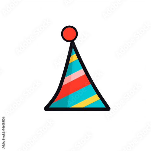 birthday cap, sharp clean and bold black lines, triadic Flat color, isolated on white сreated with Generative Ai