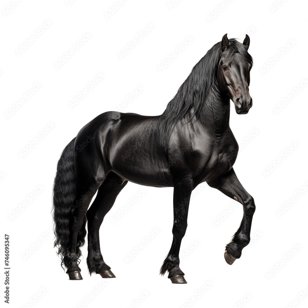 Black horse on white or transparent background