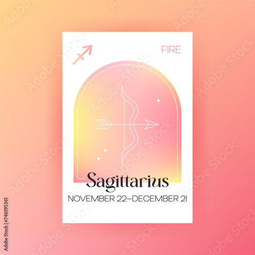 Fire Sagittarius Zodiac. Vector Illustration of Celestial Symbol. Astrology and Future Prediction. Horoscope Sign Gradient.