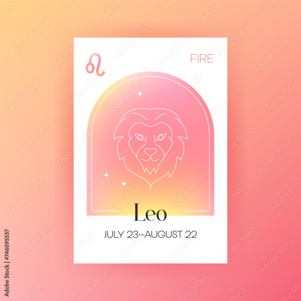 Fire Leo Zodiac. Vector Illustration of Celestial Symbol. Astrology and Future Prediction. Horoscope Sign Gradient.