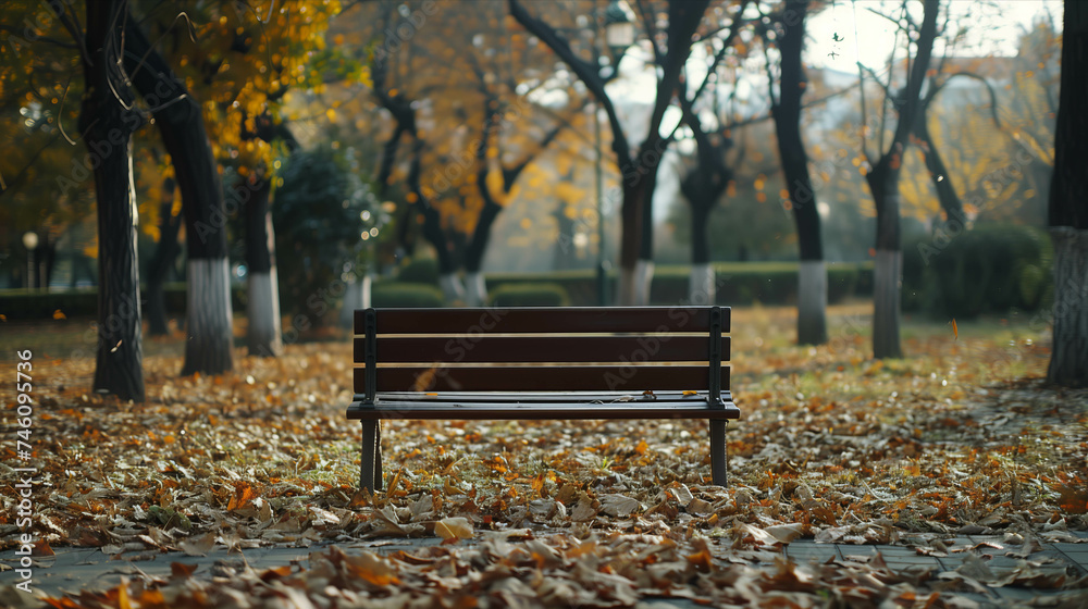 Upright bench in the park in autumn. Upright bench in the park in autumn.