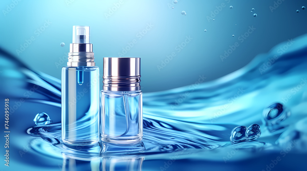 Cosmetic bottles on background, advertising shoot Cosmetic bottles on background, advertising shoot