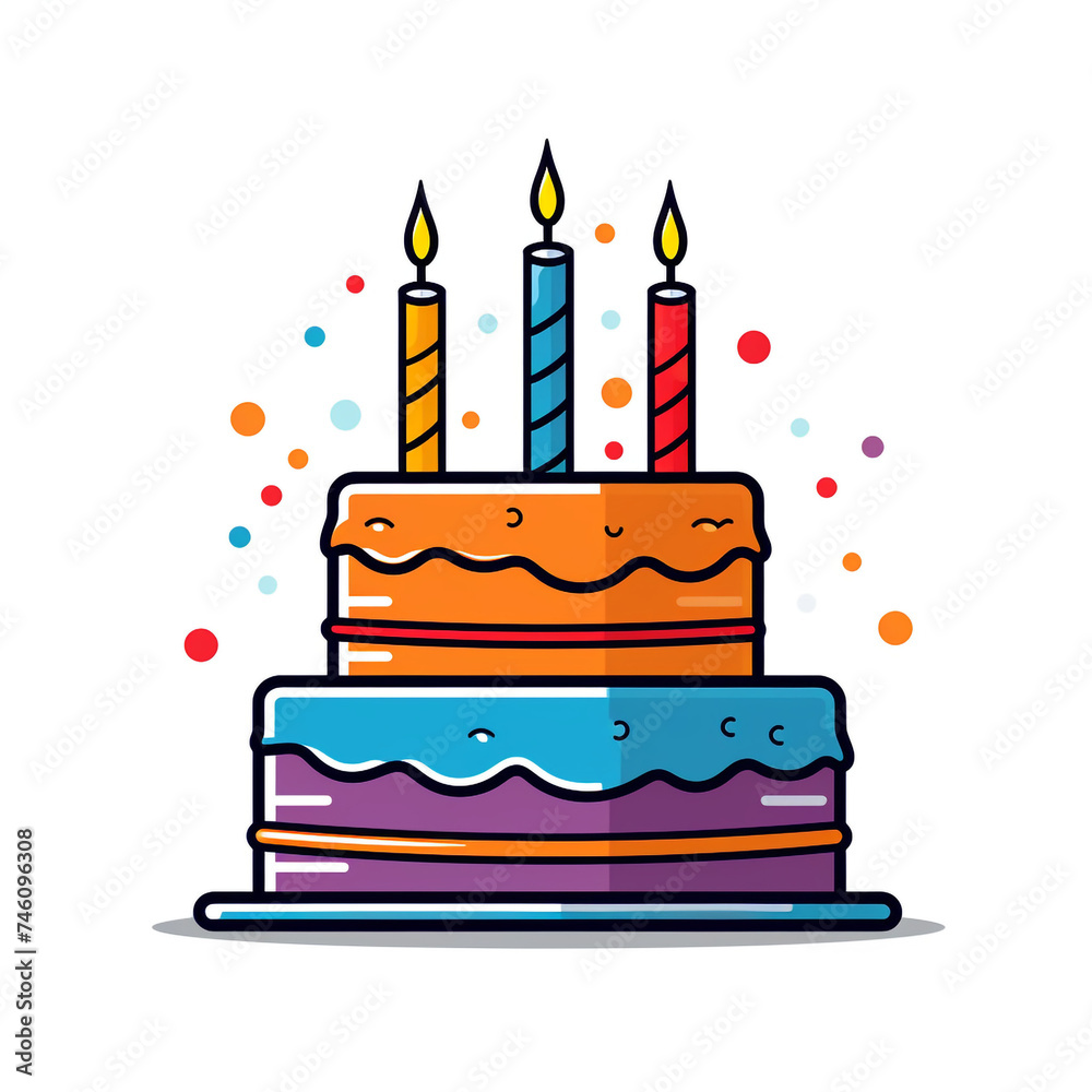 cake, sharp clean and bold black lines, triadic Flat color, isolated on white сreated with Generative Ai cake, sharp clean and bold black lines, triadic Flat color, isolated on white сreated with Generative Ai