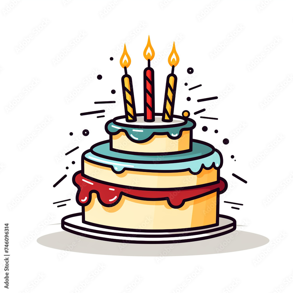 cake, sharp clean and bold black lines, triadic Flat color, isolated on white сreated with Generative Ai cake, sharp clean and bold black lines, triadic Flat color, isolated on white сreated with Generative Ai