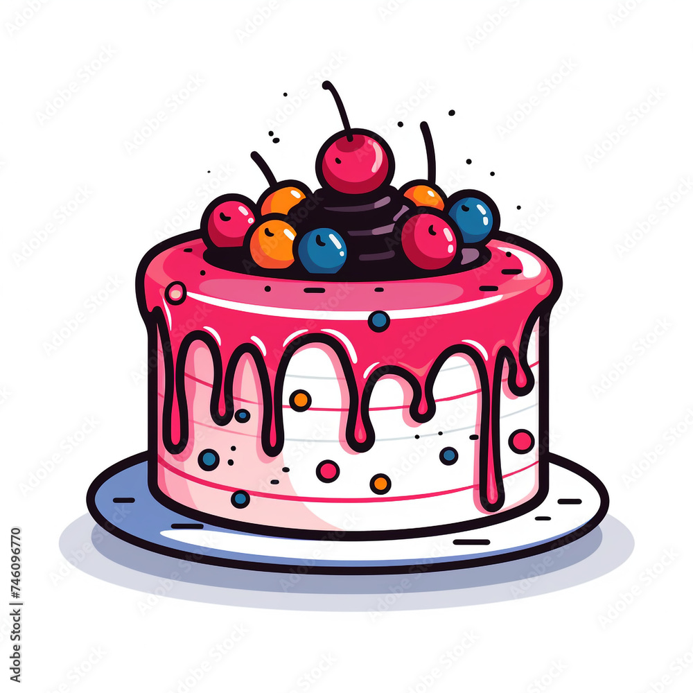 cake, sharp clean and bold black lines, triadic Flat color, isolated on white сreated with Generative Ai cake, sharp clean and bold black lines, triadic Flat color, isolated on white сreated with Generative Ai