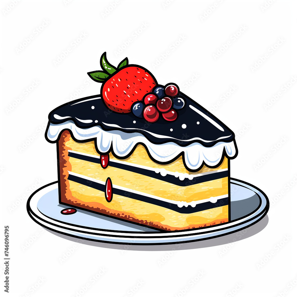 cake, sharp clean and bold black lines, triadic Flat color, isolated on white сreated with Generative Ai cake, sharp clean and bold black lines, triadic Flat color, isolated on white сreated with Generative Ai