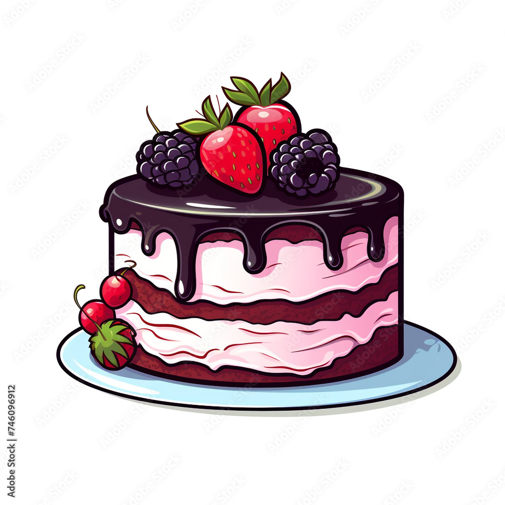 cake, sharp clean and bold black lines, triadic Flat color, isolated on white сreated with Generative Ai cake, sharp clean and bold black lines, triadic Flat color, isolated on white сreated with Generative Ai
