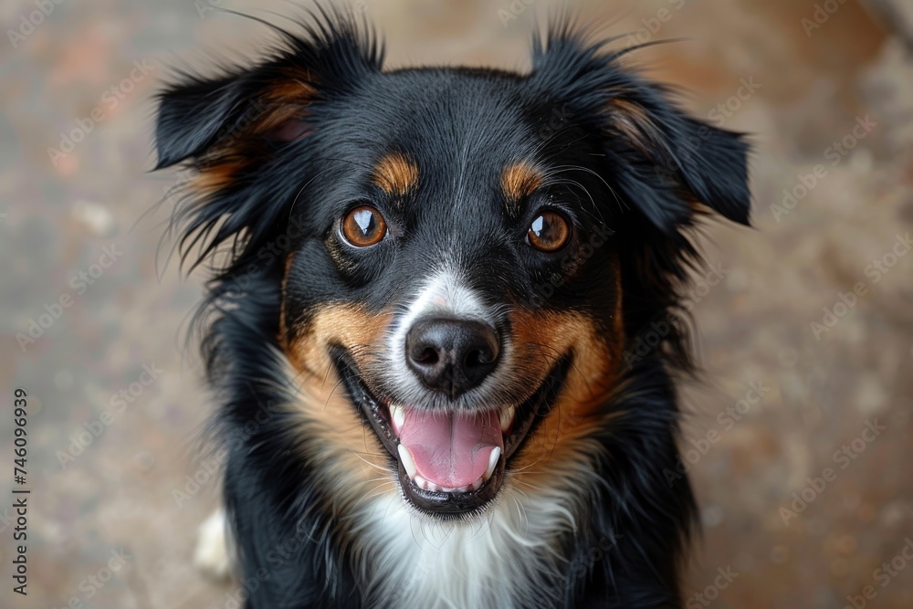 A heart-warming close-up of a cheerful dog with a beaming, friendly expression