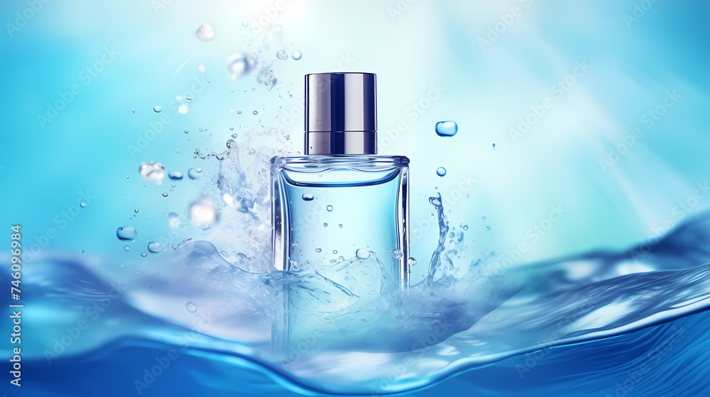Bottle of moisturizer, hydrating face cream or skin care lotion with slashes and waves on light pastel background Bottle of moisturizer, hydrating face cream or skin care lotion with slashes and waves on light pastel background
