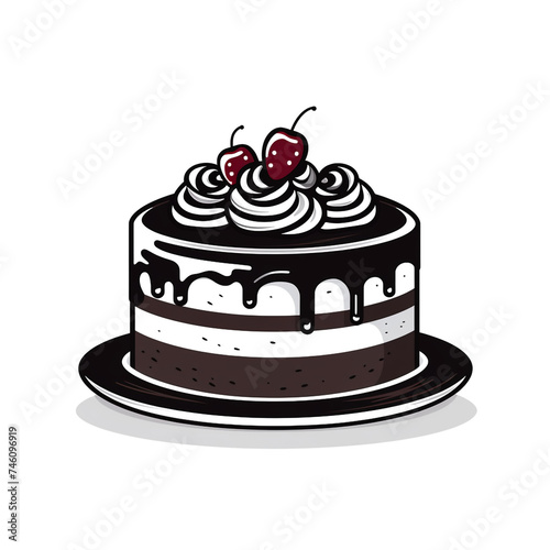 cake, sharp clean and bold black lines, triadic Flat color, isolated on white сreated with Generative Ai © Andrii Yablonskyi
