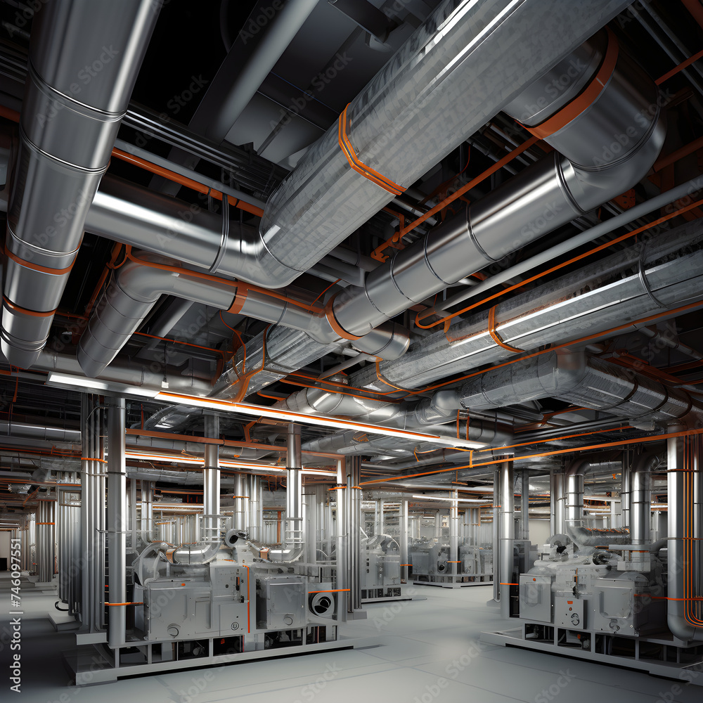 Intricate HVAC Duct System Installation in Modern Building - Technological Marvel