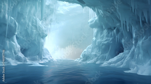 polar regions Ice cave 3D illustration, Adventure Composite. 3d Rendering rocks
