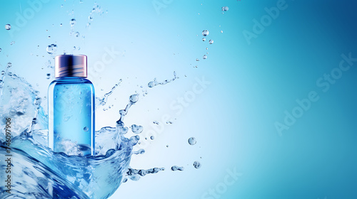 Bottle of moisturizer, hydrating face cream or skin care lotion with slashes and waves on light pastel background