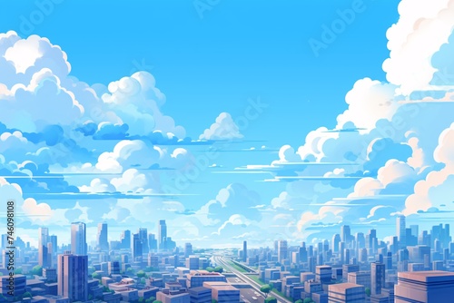 a city with clouds in the sky