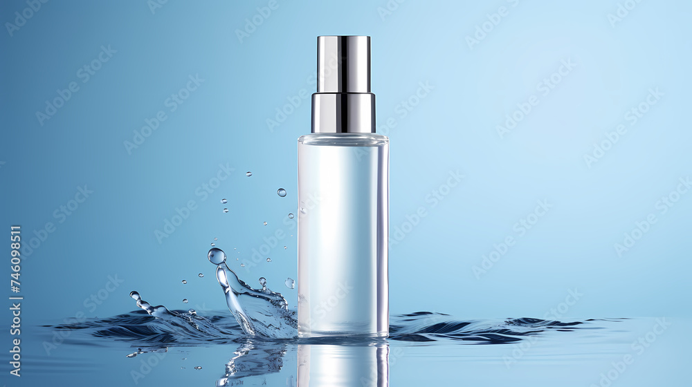 Bottle of moisturizer, hydrating face cream or skin care lotion with slashes and waves on light pastel background Bottle of moisturizer, hydrating face cream or skin care lotion with slashes and waves on light pastel background