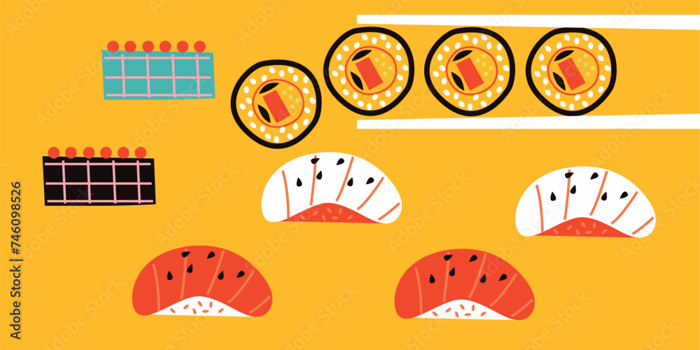 Sushi set. Food menu design template. Thai food menu. Perfect for restaurant menu, cards or posters. Sushi set. Food menu design template. Thai food menu. Perfect for restaurant menu, cards or posters.