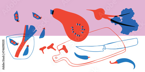 Still life. Cute appetizing Vegetables collection. Vegetables, Vector illustration