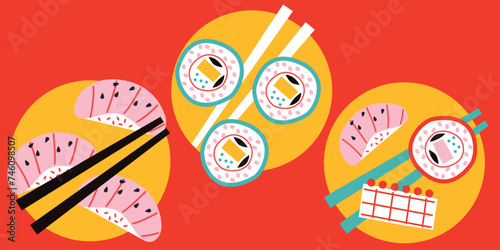 Sushi set. Food menu design template. Thai food menu. Perfect for restaurant menu, cards or posters.