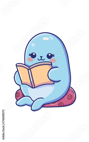 graphics of a kawaii seal reading a book