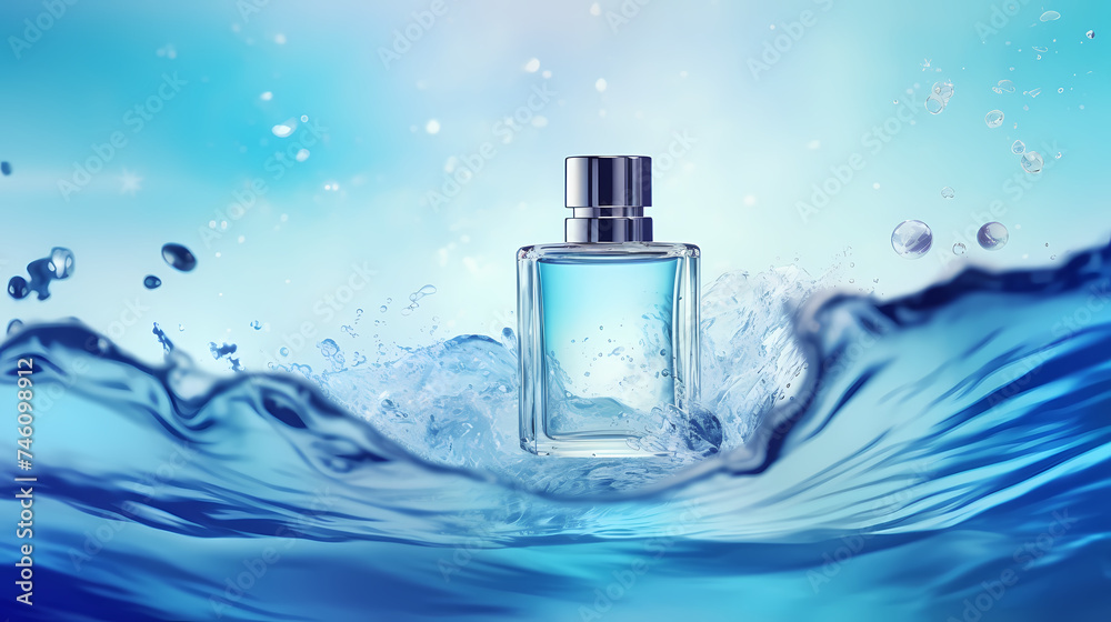 Bottle of moisturizer, hydrating face cream or skin care lotion with slashes and waves on light pastel background Bottle of moisturizer, hydrating face cream or skin care lotion with slashes and waves on light pastel background