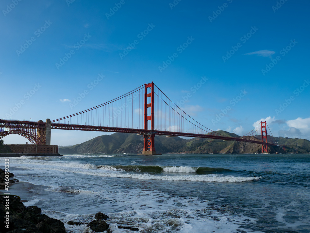 Golden Gate Bridge San Francisco Bay with waves 05