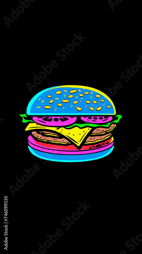 illustration of a colorful burger on a black background
