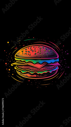 illustration of a colorful burger on a black background