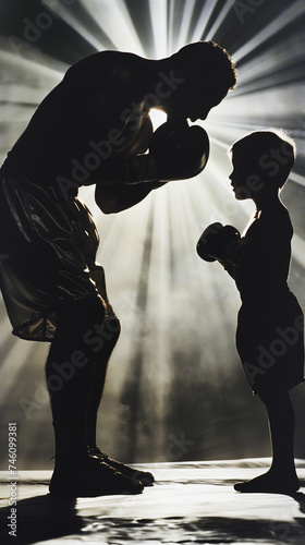 silhouette of a little and big boxer