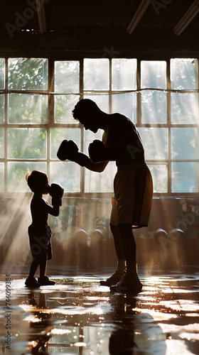 silhouette of a little and big boxer