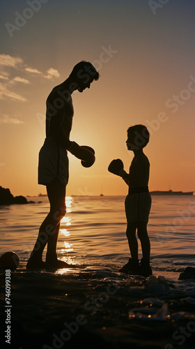 silhouette of a little and big boxers
