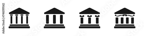 Bank vector logo set. Icons of the theater building with columns. Business bank icon vector. Set of linear business center vector symbols. Payment building concept.