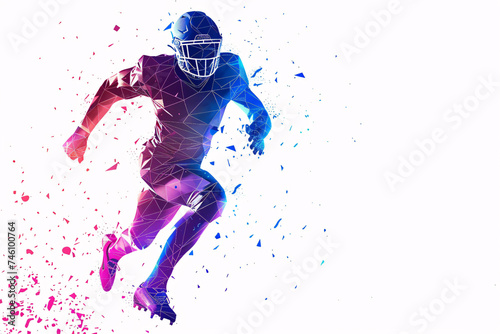 Abstract American football player, particle football player on white background.