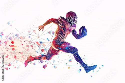 Abstract American football player, particle football player on white background.