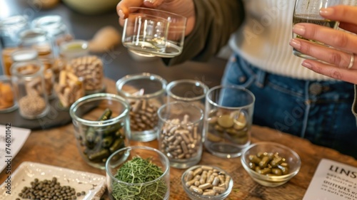 hands organizing an array of natural supplements and herbs into jars natural stress management workshop  rhodiola supplements as a recommended tool seeking to lower cortisol levels