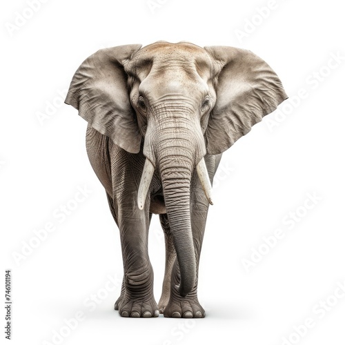 African Elephant Isolated  Big Africa Animal  Gray Elephant on White Background