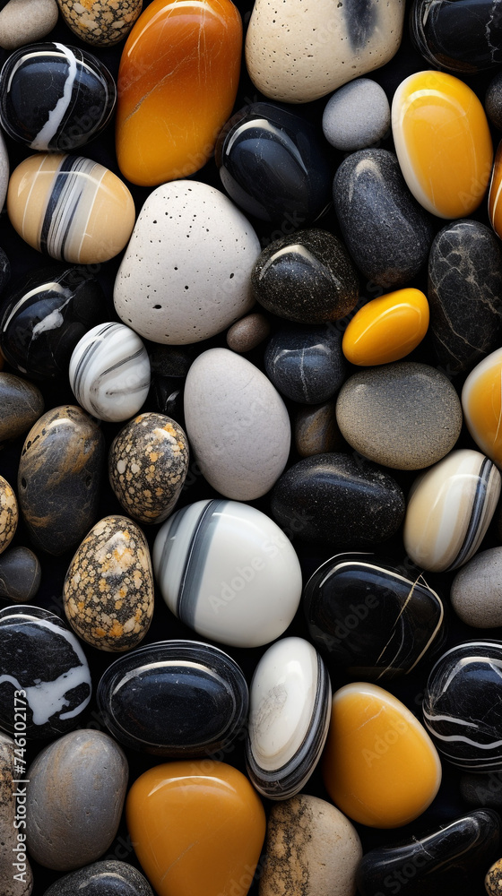 a close up of some black and white pebbles, in the style of dark navy and light amber, enchanting realms, light amber and bronze сreated with Generative Ai a close up of some black and white pebbles, in the style of dark navy and light amber, enchanting realms, light amber and bronze сreated with Generative Ai