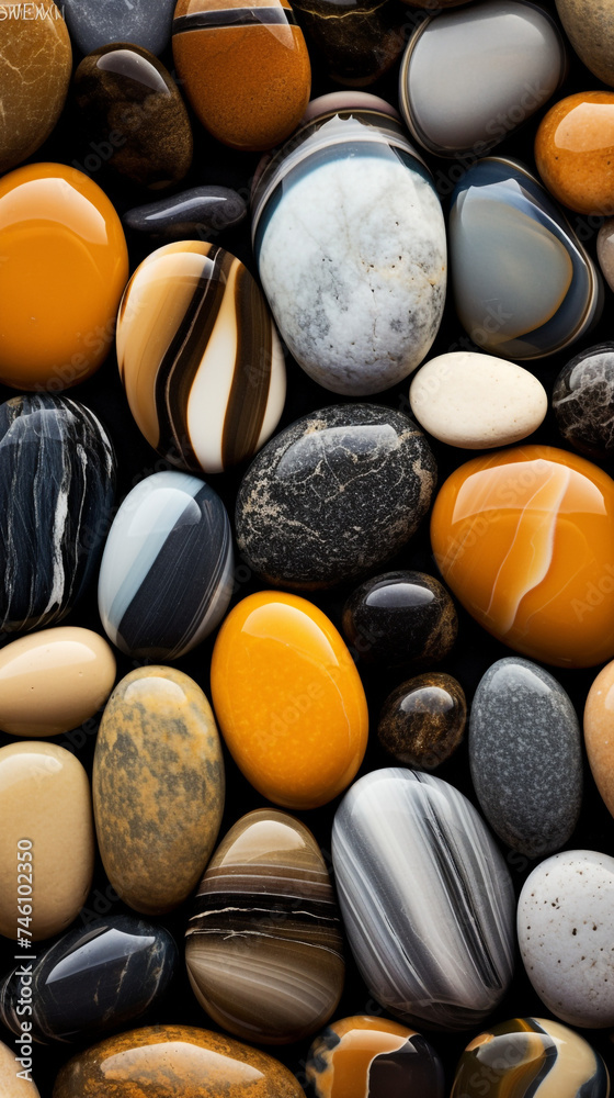 a close up of some black and white pebbles, in the style of dark navy and light amber, enchanting realms, light amber and bronze сreated with Generative Ai a close up of some black and white pebbles, in the style of dark navy and light amber, enchanting realms, light amber and bronze сreated with Generative Ai