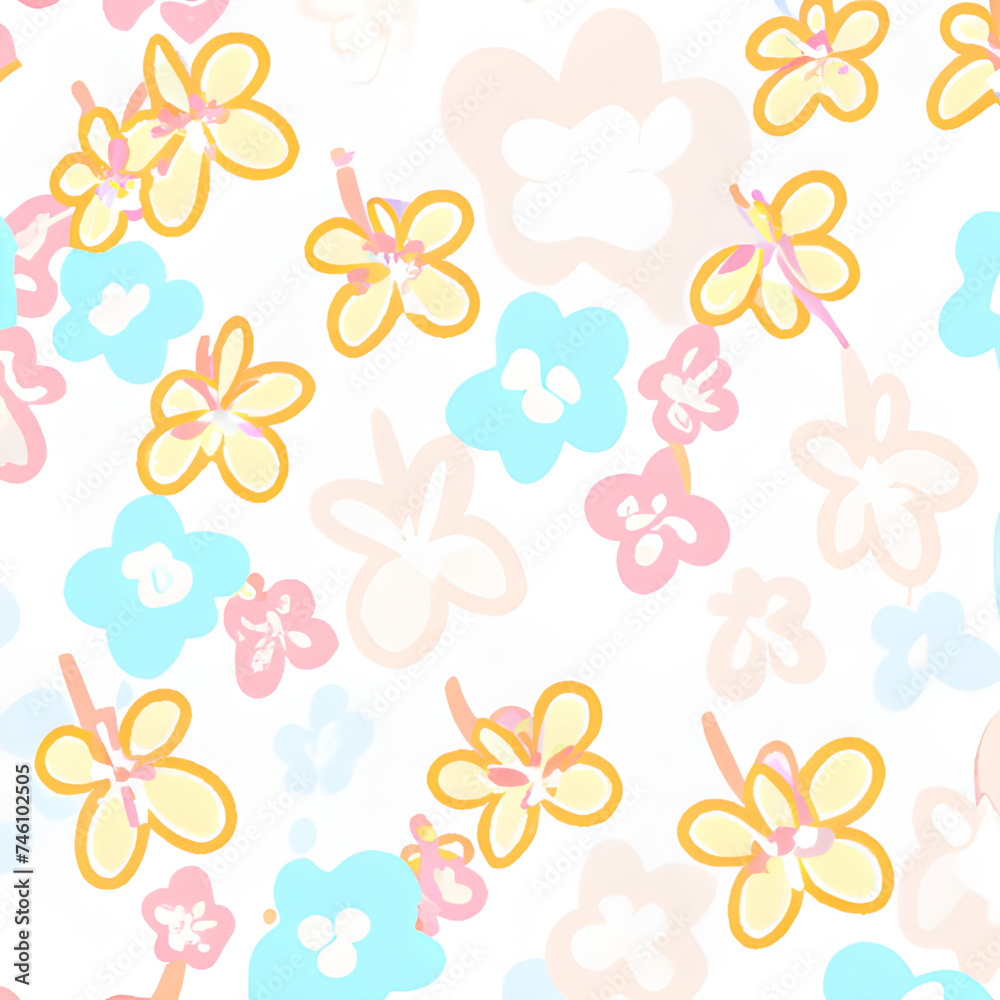 Naive pastel color simple flowers seamless pattern. Simple floral vector motif for background, wrapping paper, fabric, surface design
