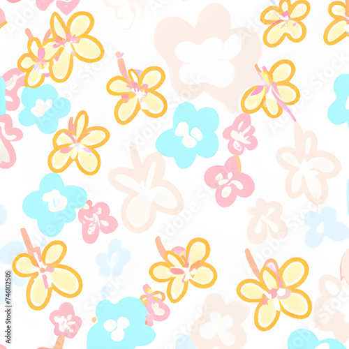 Naive pastel color simple flowers seamless pattern. Simple floral vector motif for background  wrapping paper  fabric  surface design 