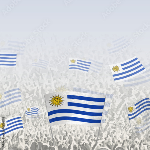 Crowd of people waving flag of Uruguay square graphic for social media and news.