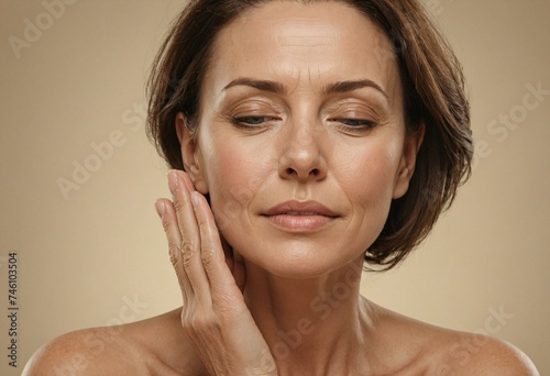 Zen Ambiance: Middle-Aged Woman with a Peaceful Expression
