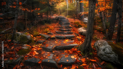Autumnal Enchantment  Vibrant Forest Pathway - A Seasonal Journey